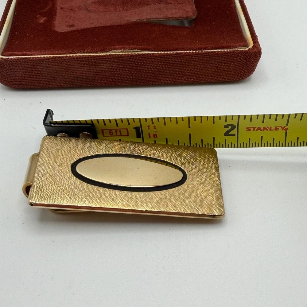 Vintage Anson Gold Tone Textured Rectangle Oval Tie Clip with Original‎ Box USA